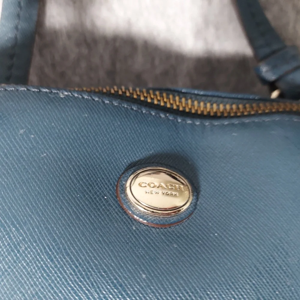 Coach Leather Satchel Crossbody Bag Dark Teal‎ Gold Hardware Top Handle